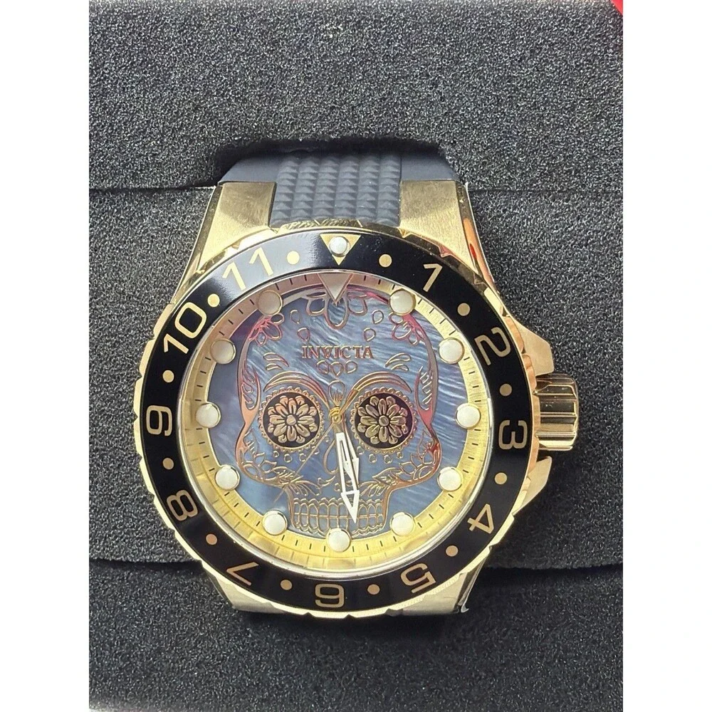 Invicta Aviator Dia De Los Muertos Mens Watch 50mm Mother of Pearl Dial 36856